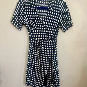 Anthropologie Navy and White Polka Dot Wrap Dress, size small